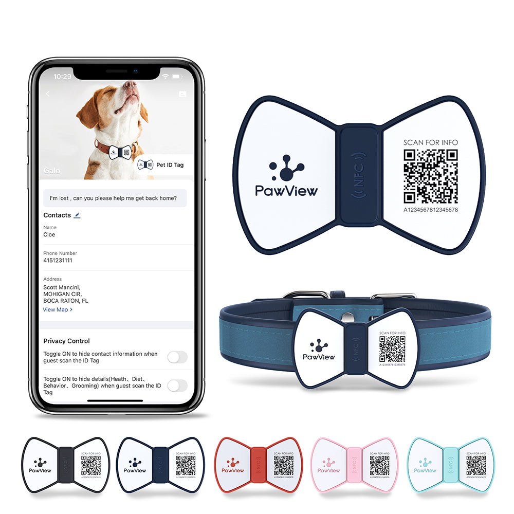 PawView Anti-Loss Smart Pet ID Tag with QR Code - Bowtie