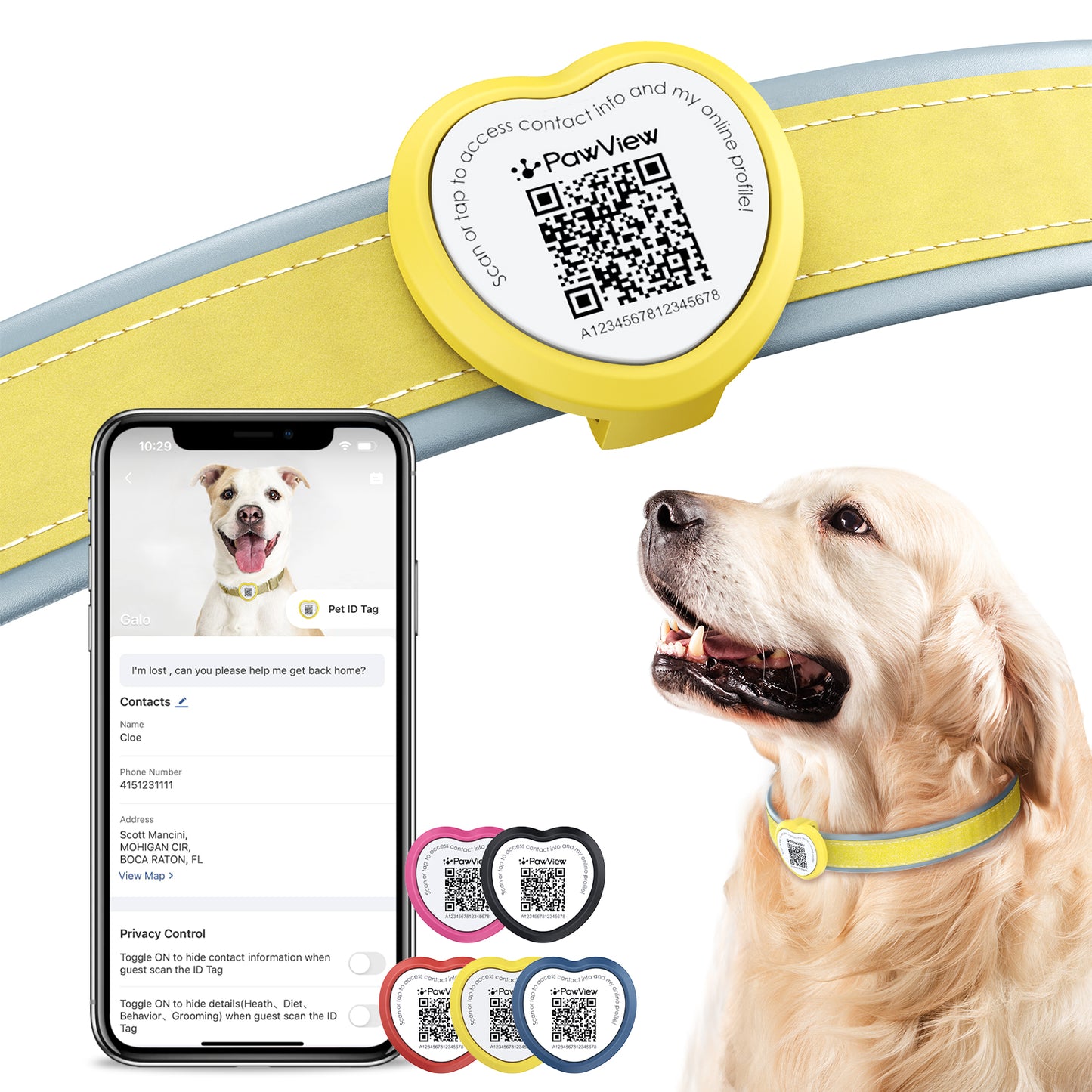 PawView Anti-Loss Smart Pet ID Tag with QR Code - Heart
