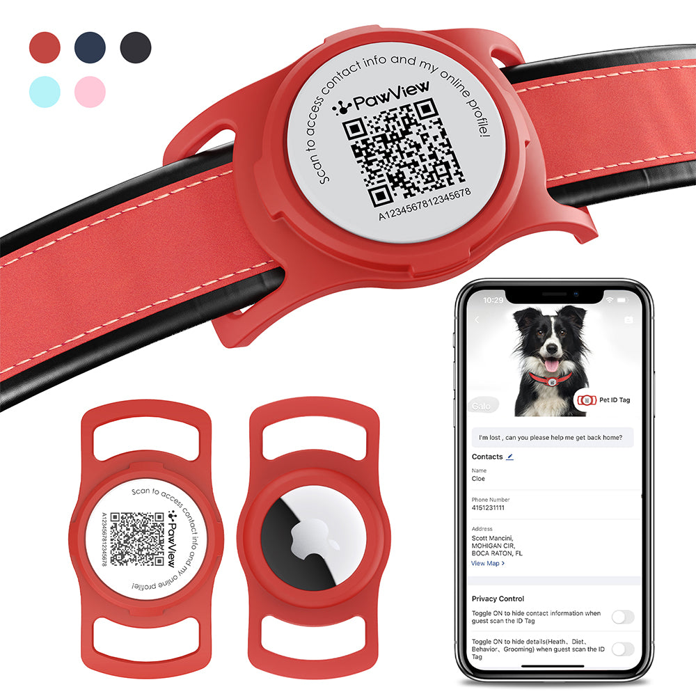PawView Anti-Loss Smart Pet ID Tag with QR Code  - With AirTag Holder for dogs and cats