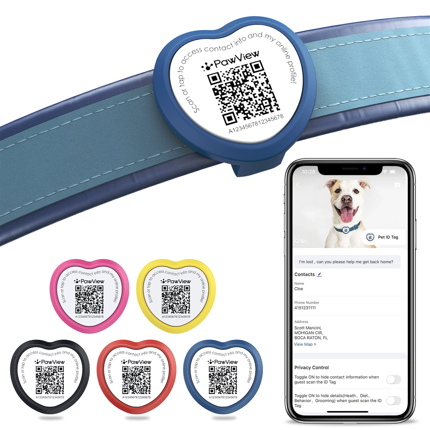 PawView Anti-Loss Smart Pet ID Tag with QR Code - Heart
