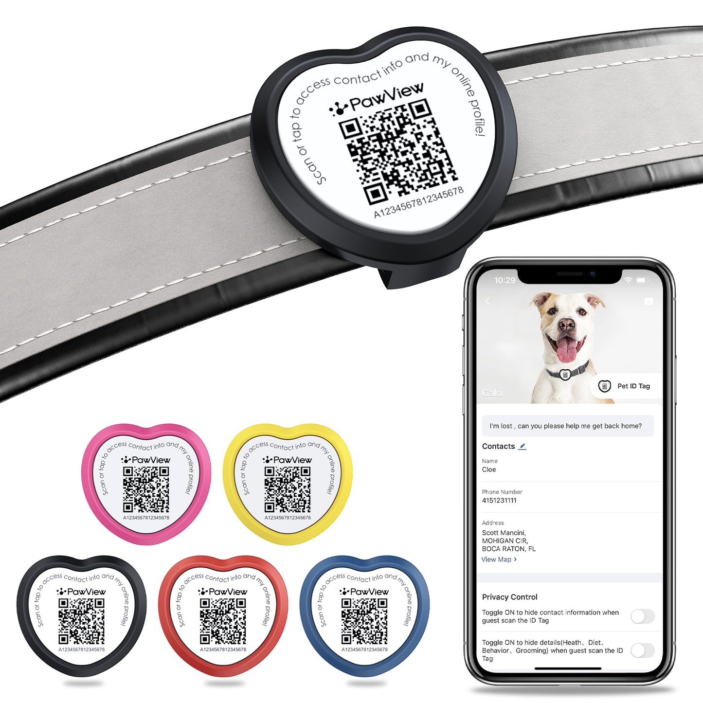 PawView Anti-Loss Smart Pet ID Tag with QR Code - Heart