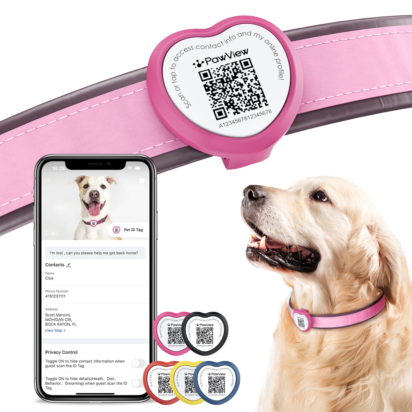 PawView Anti-Loss Smart Pet ID Tag with QR Code - Heart