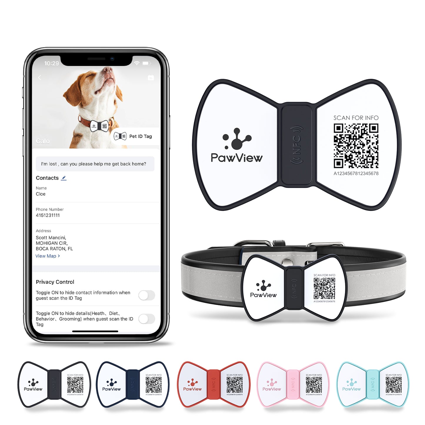 PawView Anti-Loss Smart Pet ID Tag with QR Code - Bowtie