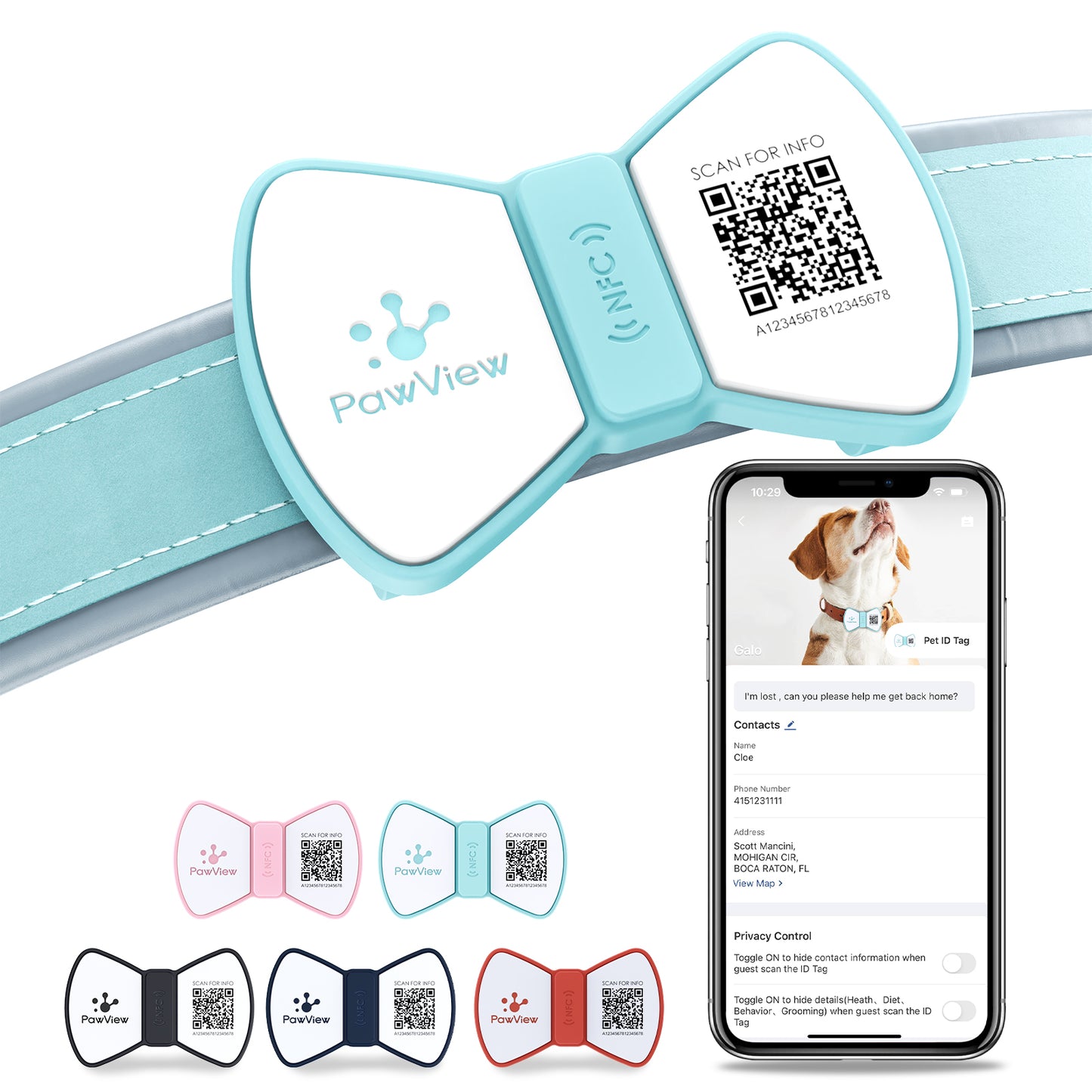 PawView Anti-Loss Smart Pet ID Tag with QR Code - Bowtie
